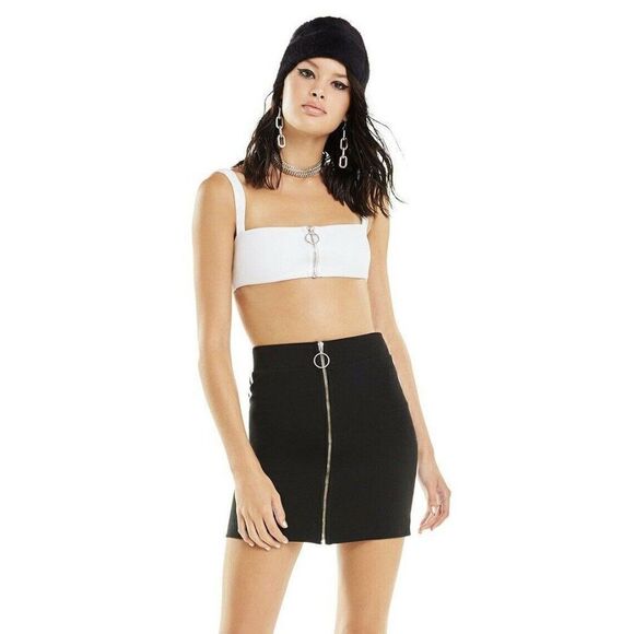 Wildfox Mini Skirt Womens Small Black Silver Track Roxi Full Zip NEW - Picture 1 of 5